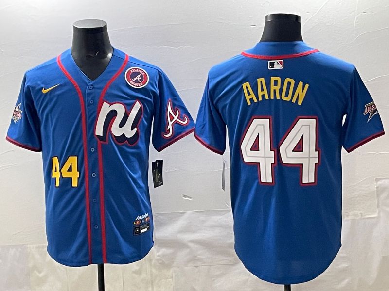 Men 2025 Atlanta Braves 44 Aaron Blue All star Nike MLB Jersey style 09